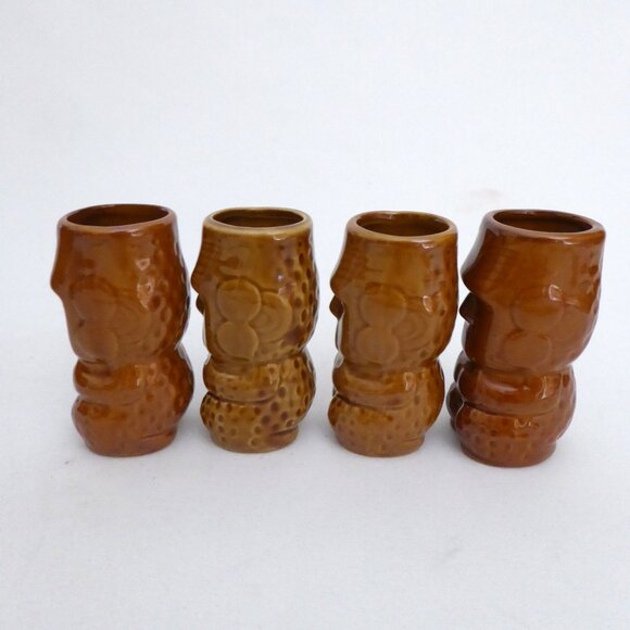 NEW VINTAGE EASTER ISLAND MAORI MOAI TOTEM BROWN CERAMIC TIKI MUG SHOT LOT OF 6 - Picture 13 of 13